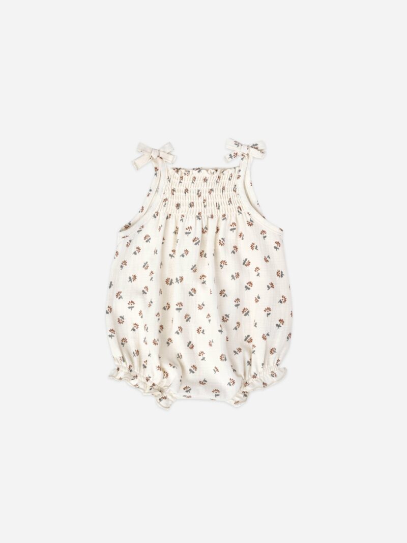 Smocked Woven Romper in Daisy from Quincy Mae