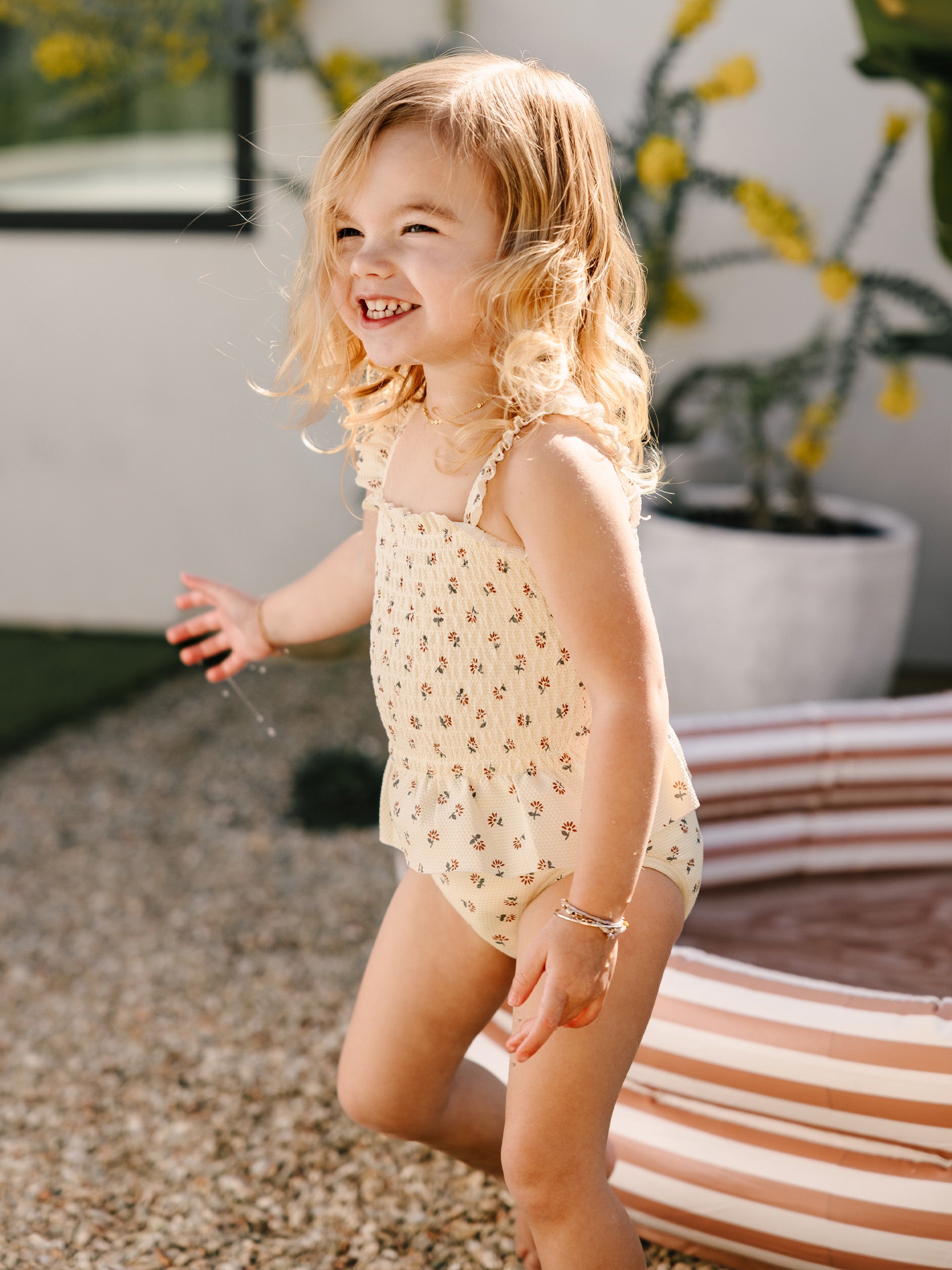 Quincy Mae Smocked One-Piece Swimsuit in Daisy