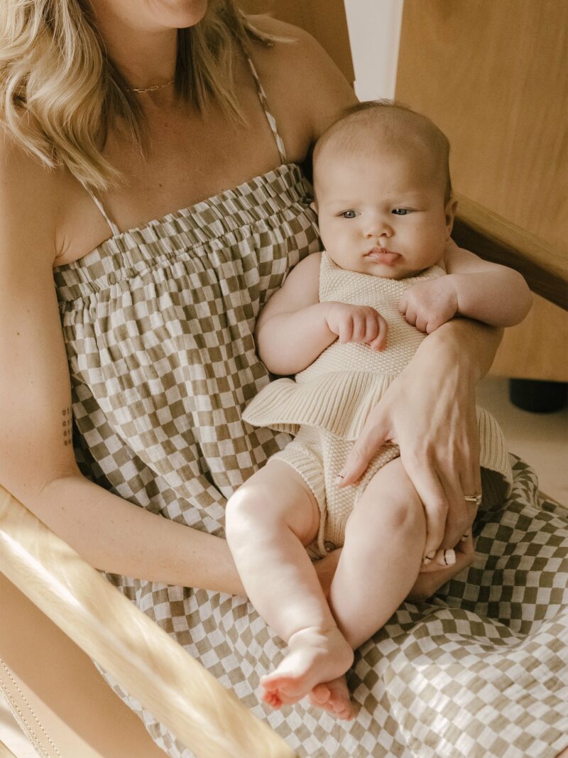 Knit Ruffle Romper in Natural from Quincy Mae