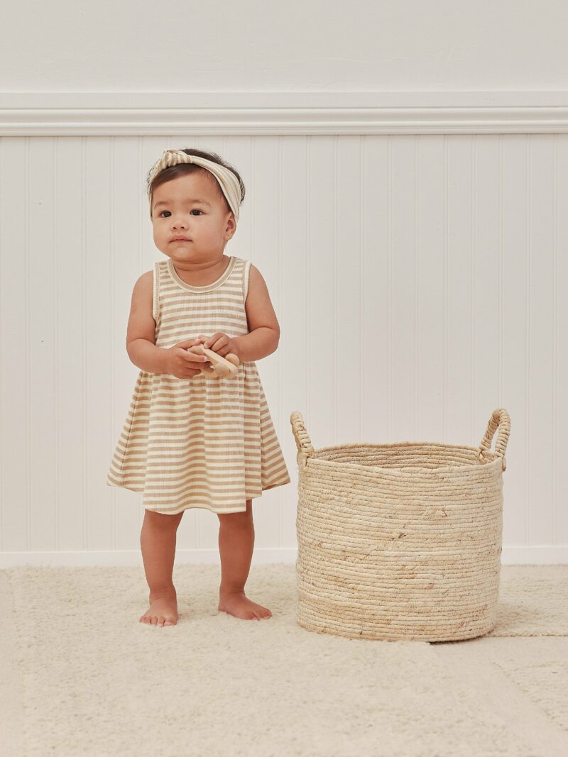 Ribbed Tank Dress + Bloomer in Latte Stripe from Quincy Mae