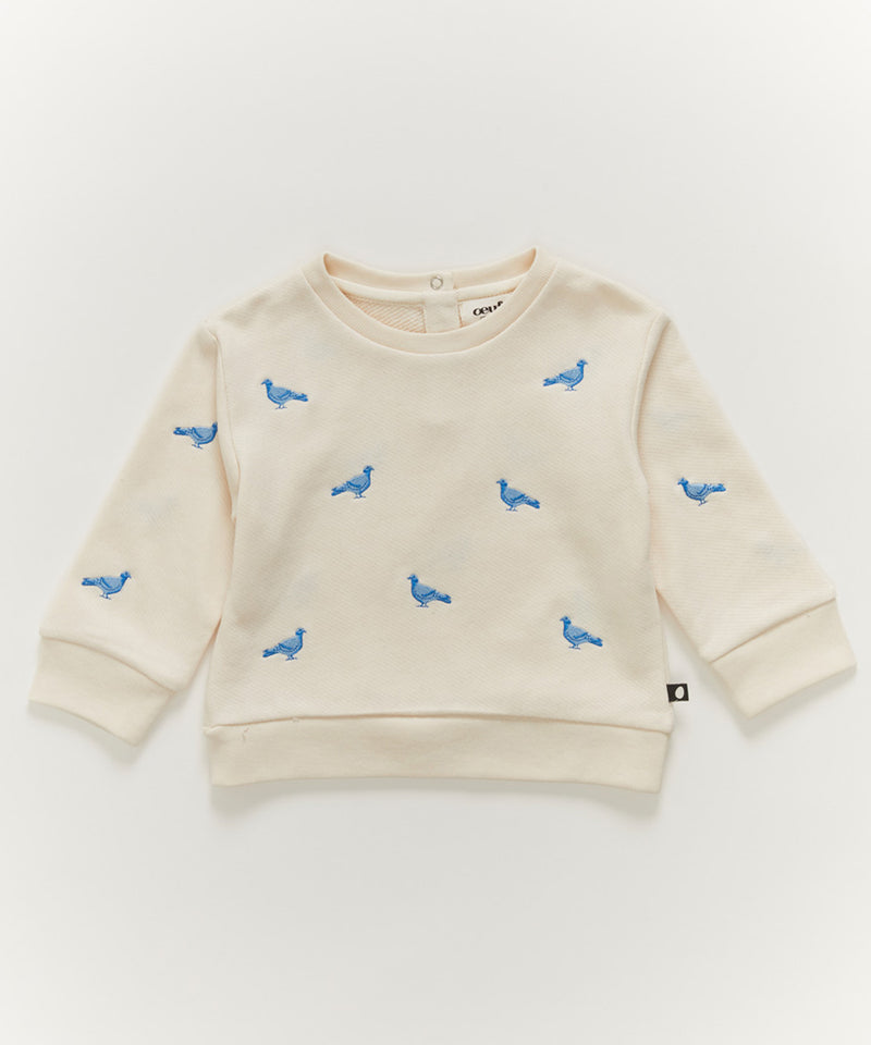 Oeuf Embroidered Sweatshirt with Pigeons