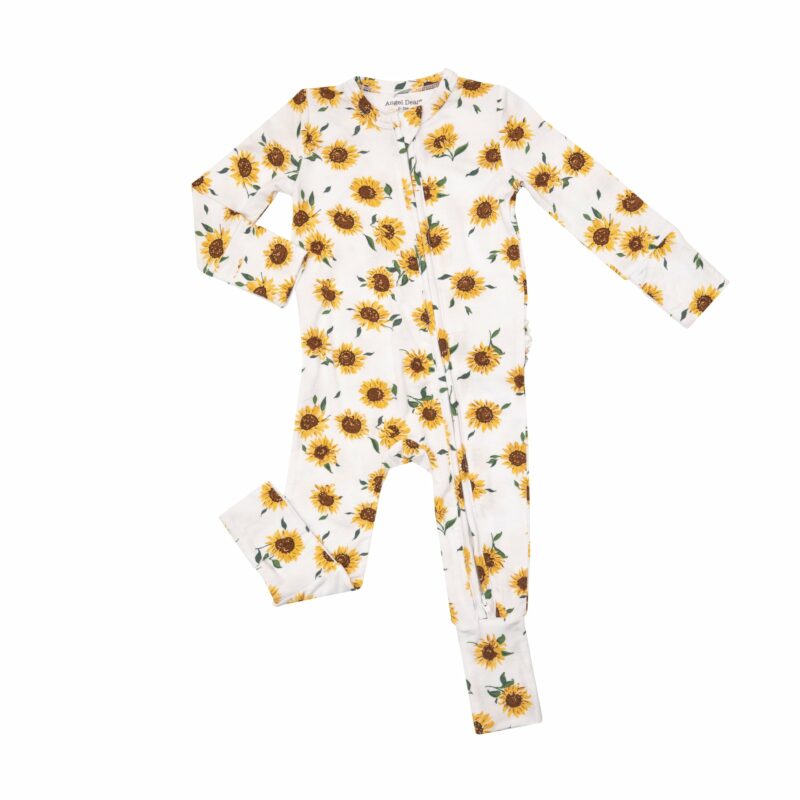 Angel Dear Sunflower Ditsy Bamboo Viscose Ruffled Zipper Romper Blossom