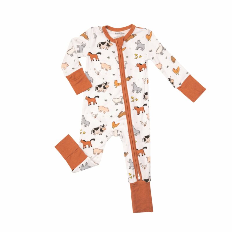 Angel Dear Farmyard Babies Bamboo Viscose Zipper Romper