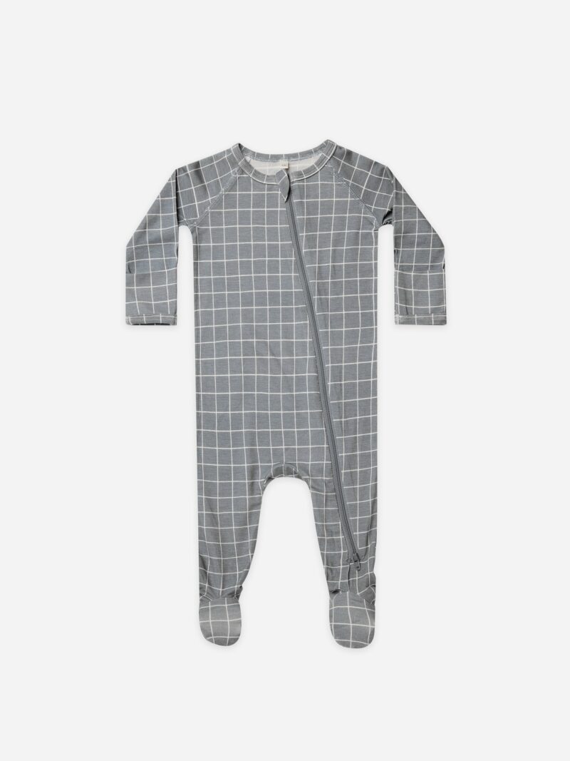 Quincy Mae Bamboo Zip Footie In Grid