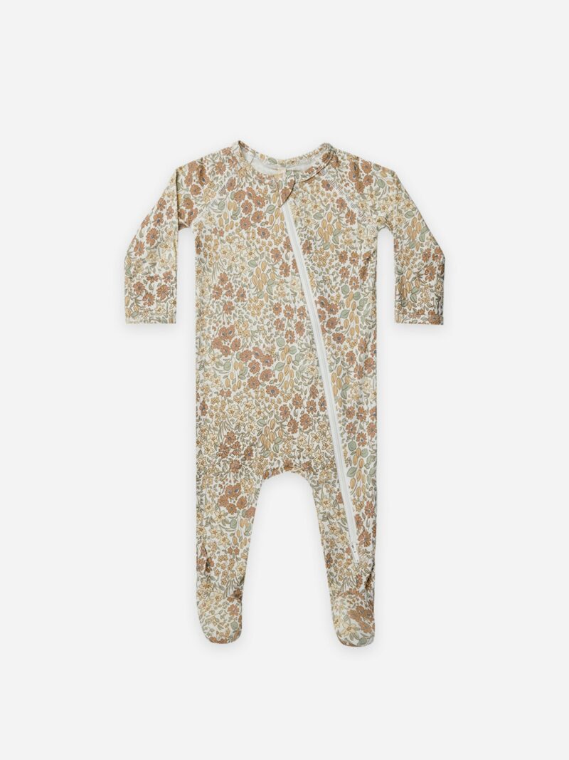 Quincy Mae Bamboo Zip Footie In Wild Flowers Quincy Mae Bamboo Zip Footie In Wild Flowers