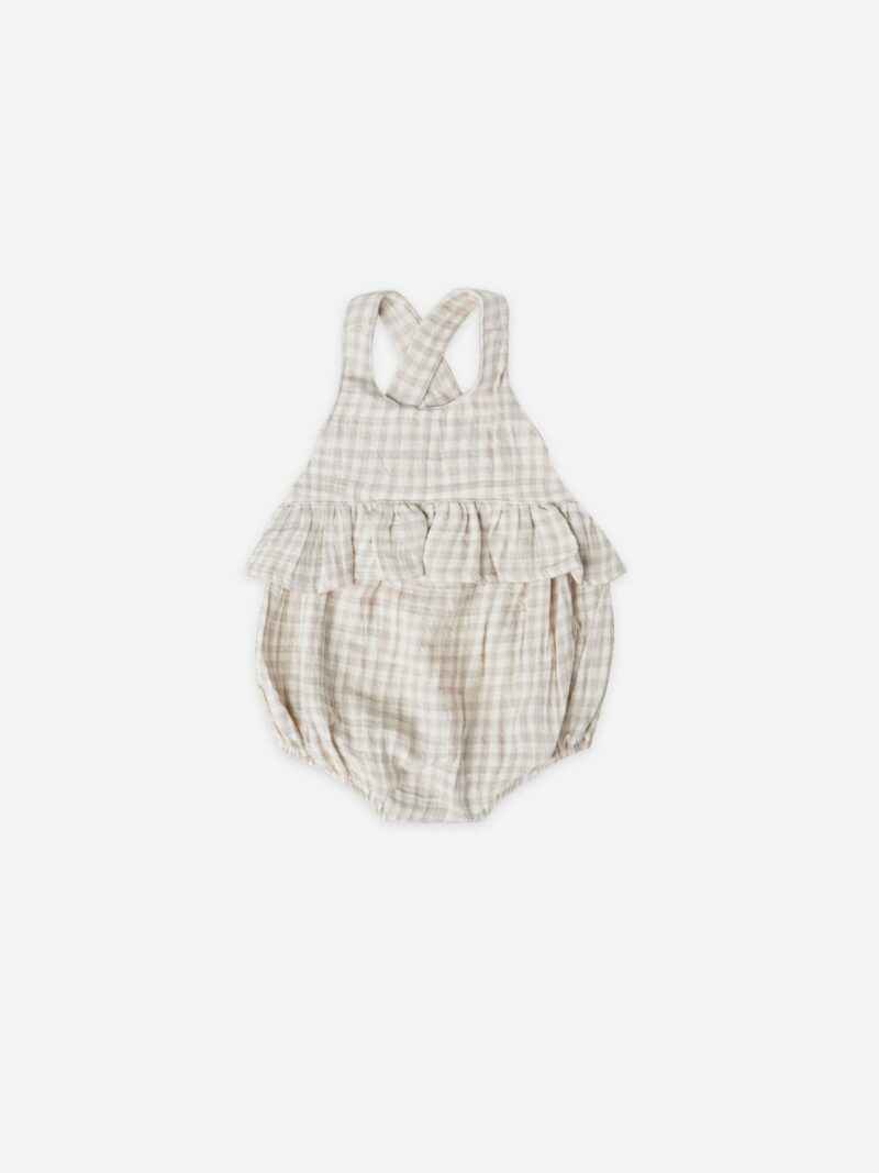 Quincy Mae Penny Romper In Silver Gingham Quincy Mae Penny Romper In Silver Gingham