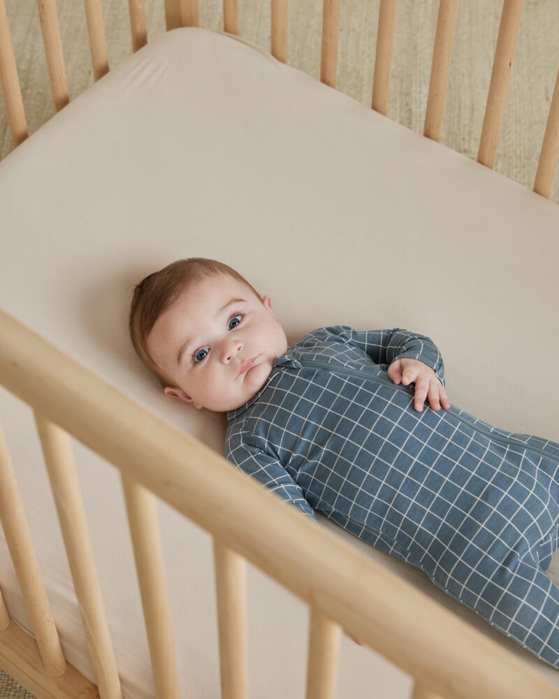 Bamboo Zip Footie In Grid from Quincy Mae