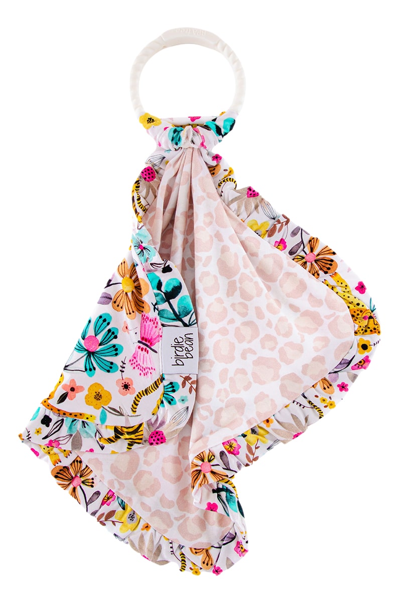 Ivy & Zara Bamboo Viscose Ruffle Lovey With Silicone Teething Ring from Birdie Bean