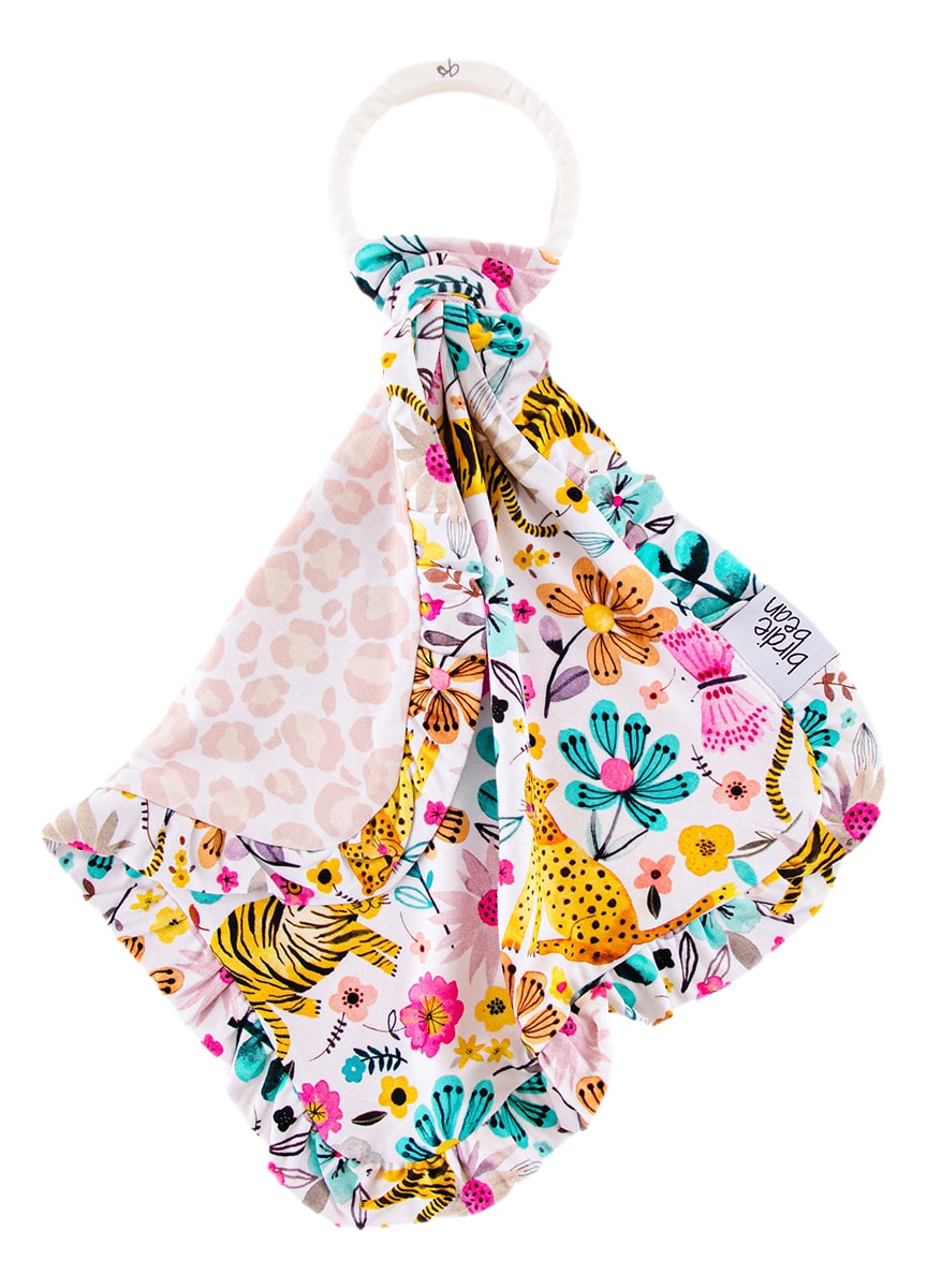 Birdie Bean Ivy & Zara Bamboo Viscose Ruffle Lovey With Silicone Teething Ring