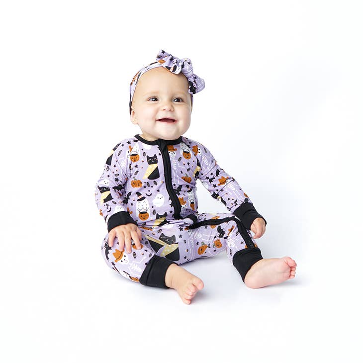 Spooky Cute Halloween Purple Bamboo Viscose Convertible Footie from Emerson and Friends