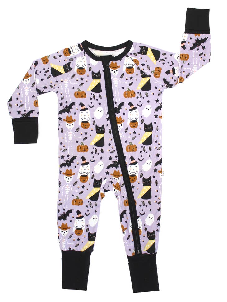 Emerson and Friends Spooky Cute Halloween Purple Bamboo Viscose Convertible Footie