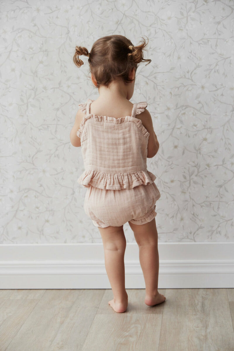 Organic Cotton Muslin Frill Bloomer in Misty Pink