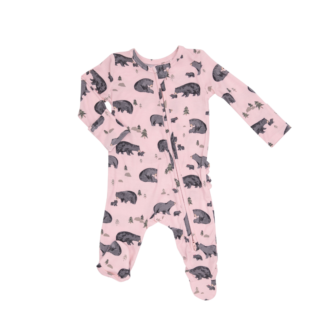 Angel Dear Black Bear Pink Bamboo Viscose Ruffle Footie