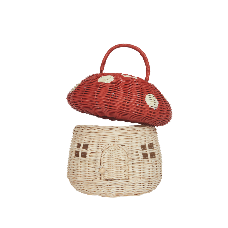 Olli Ella Rattan Red Mushroom Basket available at Blossom