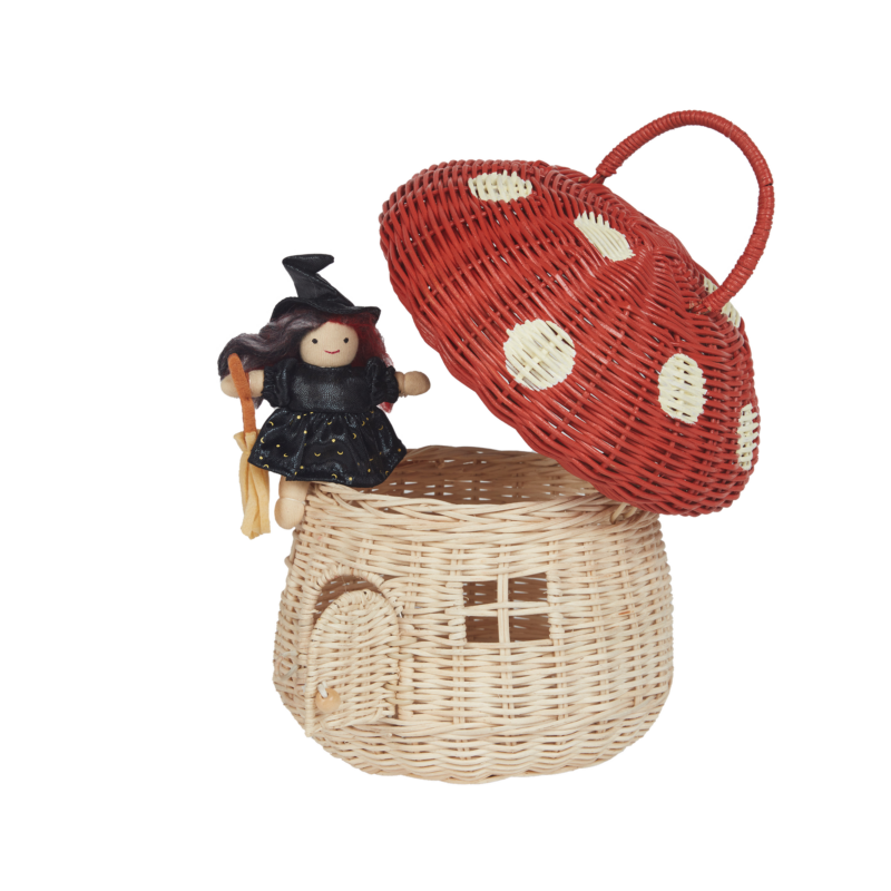 Olli Ella Rattan Red Mushroom Basket Toys