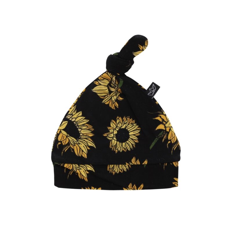 Peregrine Kidswear Sunflowers On Black Bamboo Knotted Hat
