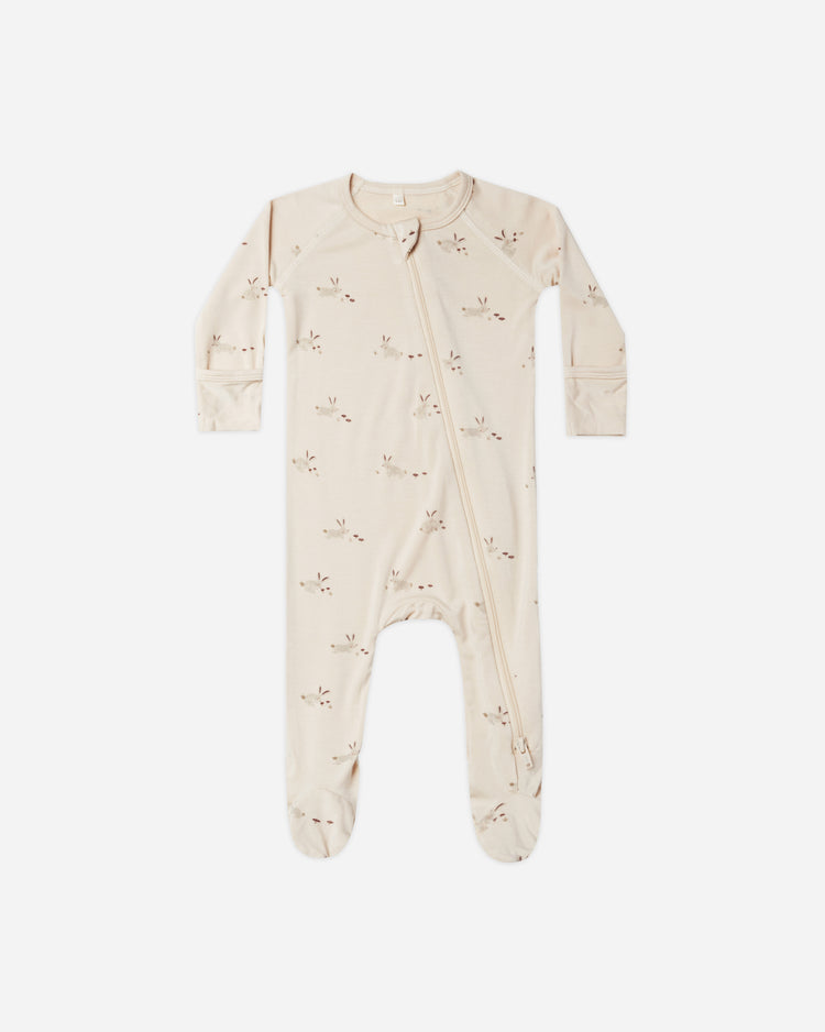 Quincy Mae Bamboo Zip Footie In Bunnies