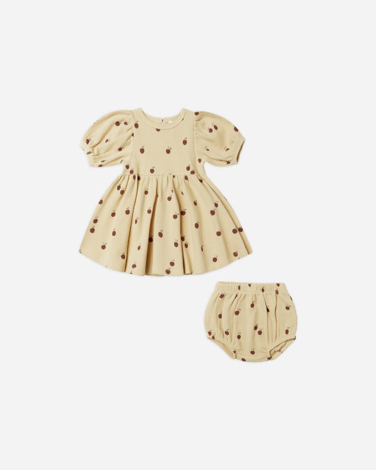 Waffle Babydoll Dress In Apples from Quincy Mae