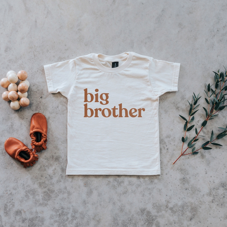 Gladfolk Big Brother in Camel Organic Kids Tee