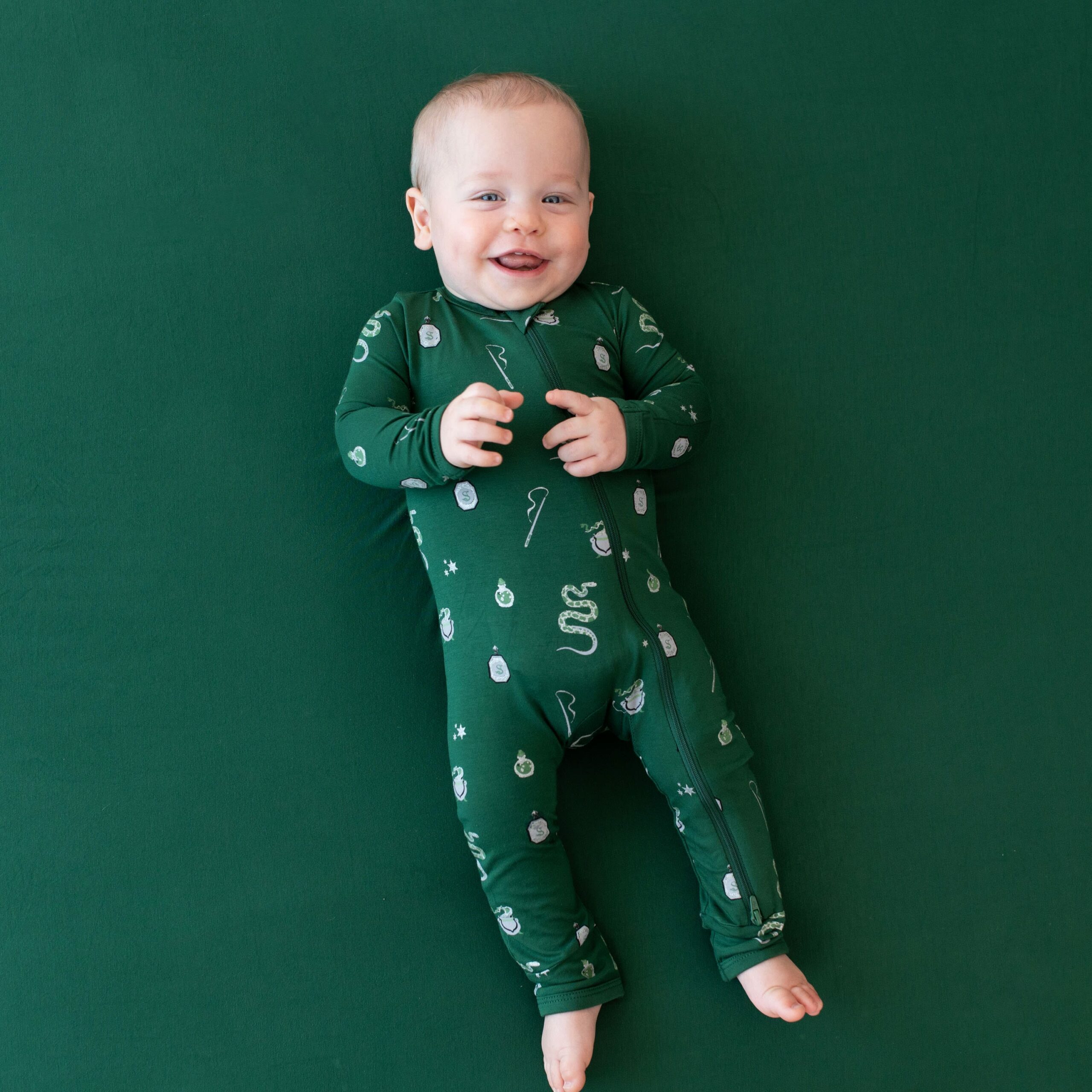 Kyte BABY Zippered Romper in Slytherin