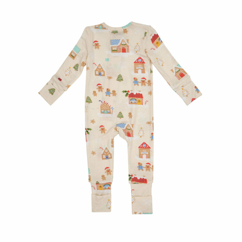 Gingerbread Village Bamboo Viscose Zipper Romper from Angel Dear