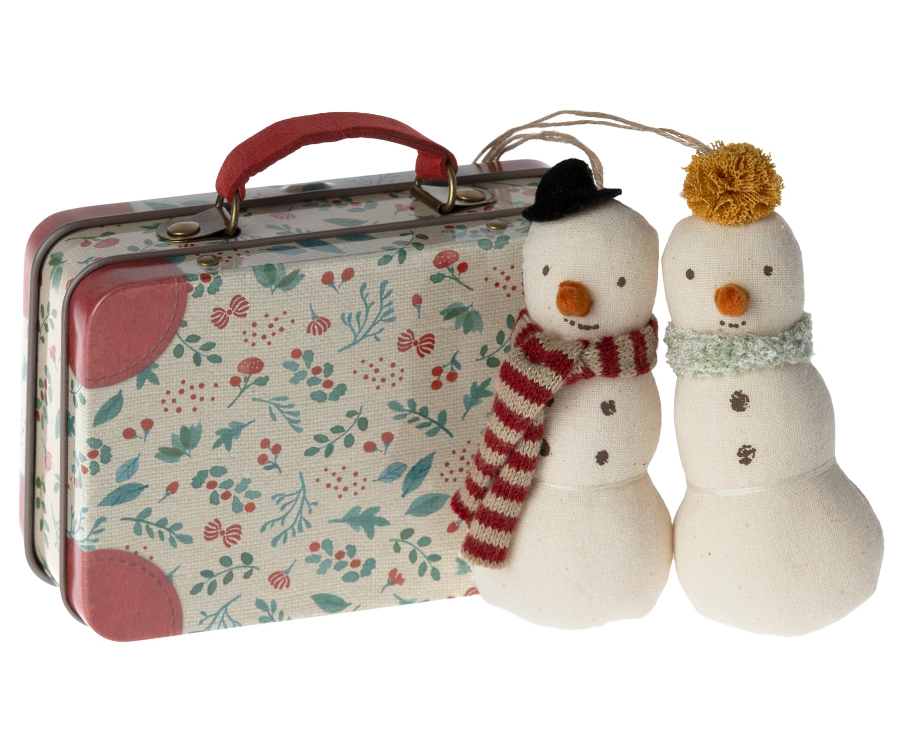 Maileg Snowman Ornaments In Metal Suitcase