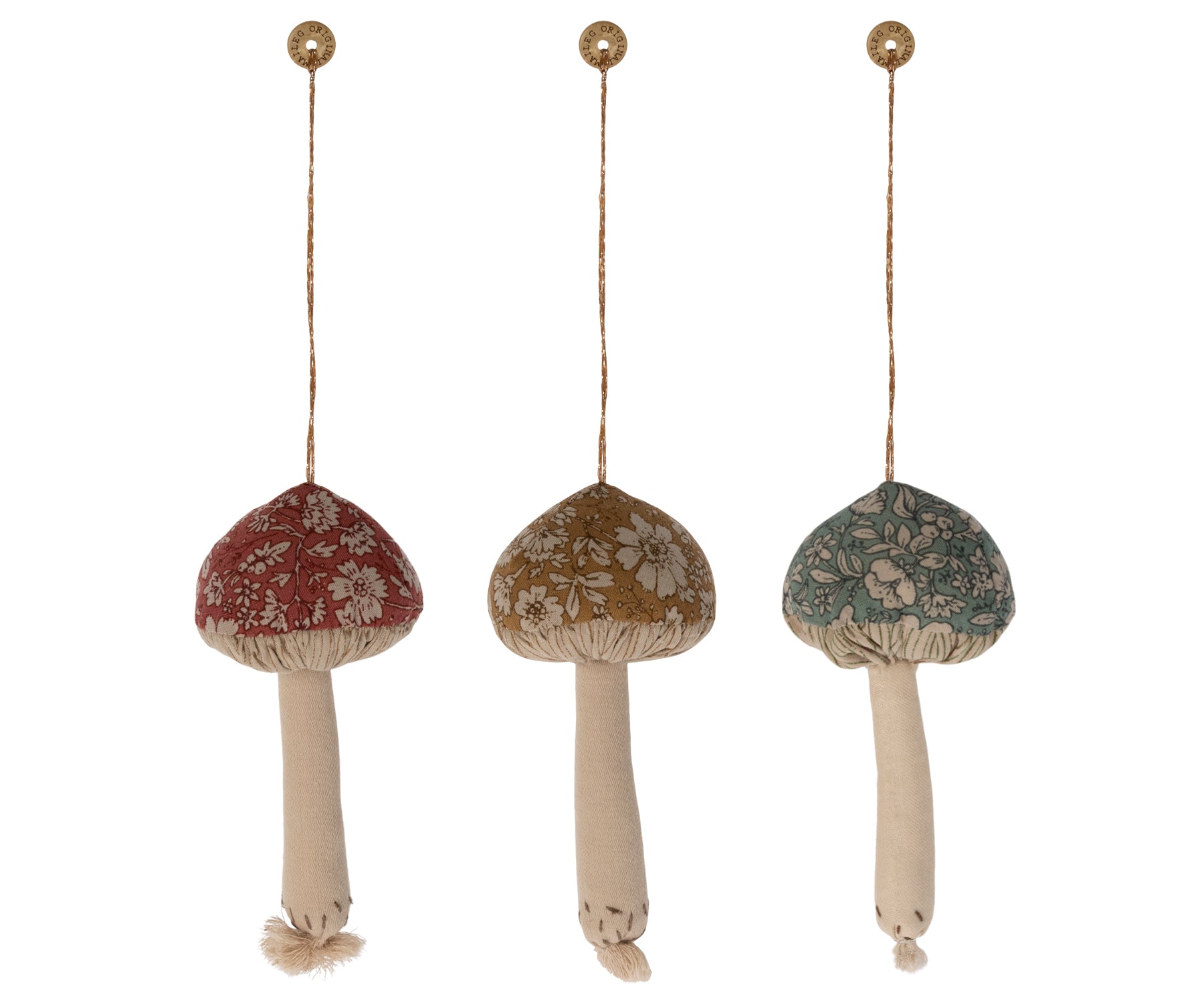 Maileg 3 Assorted Mushroom Ornaments In Blossom