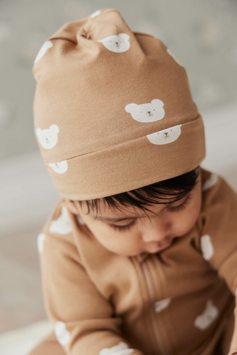 Organic Cotton Reese Beanie in Bears Caramel Cream from Jamie Kay