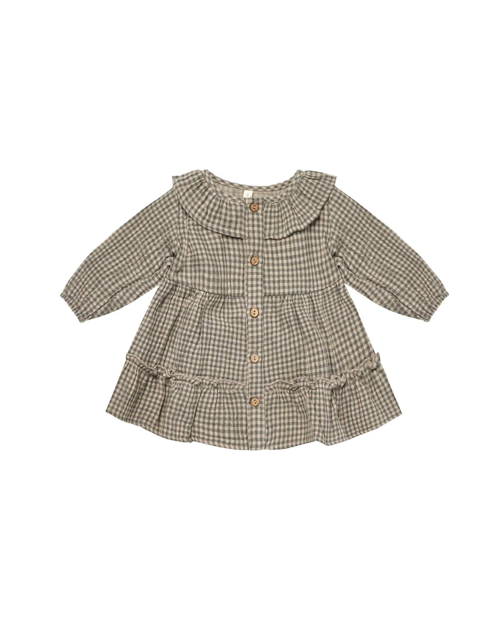 Quincy Mae Ruffle Collar Button Dress In Forest Micro Plaid