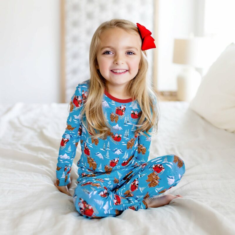 Santa And Highland Cattle Sleighs Long Sleeve Pajama Set from Free Birdees