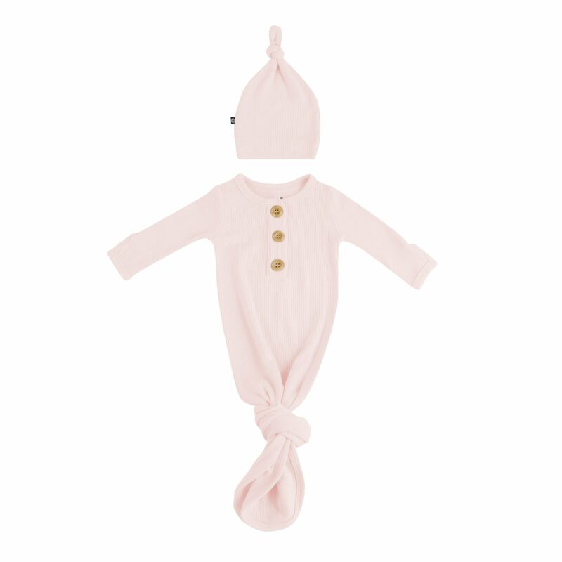 Kyte BABY Ribbed Knotted Gown with Hat Set in Blush