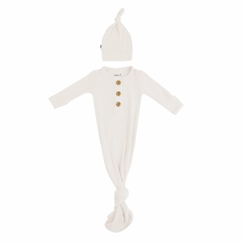 Kyte BABY Ribbed Knotted Gown with Hat Set in Oat 