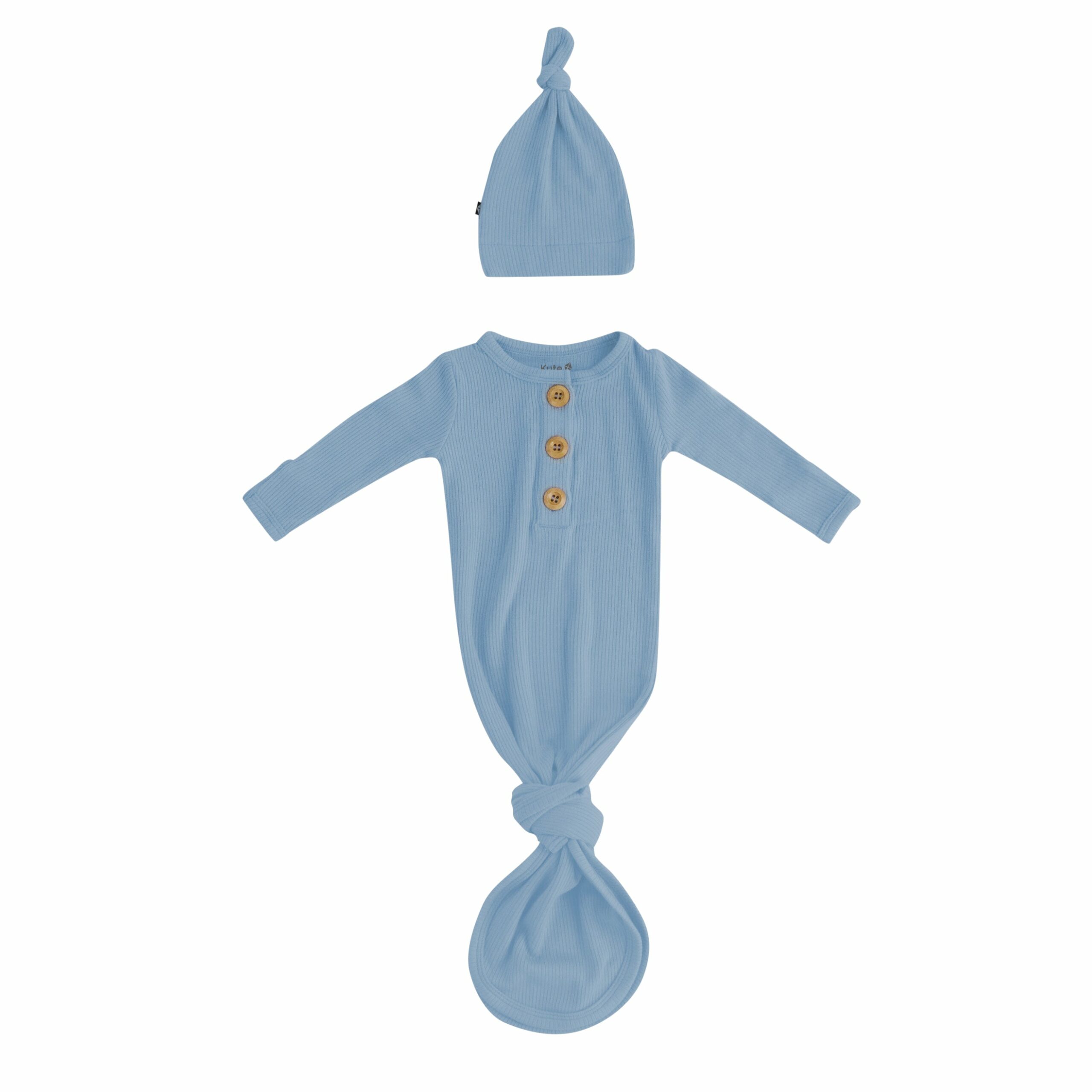 Kyte BABY Ribbed Knotted Gown with Hat Set in Slate 