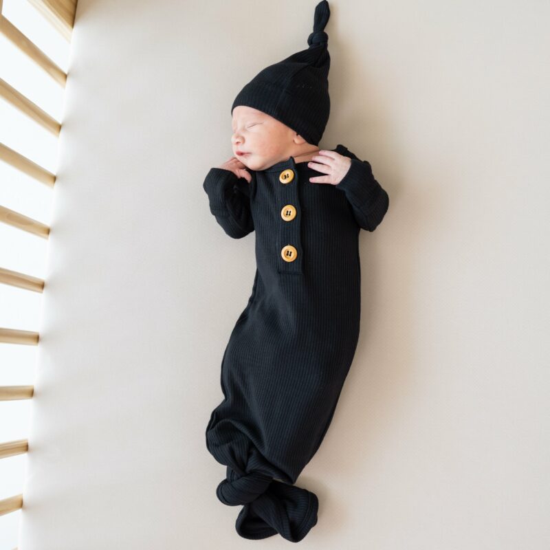 Ribbed Knotted Gown with Hat Set in Midnight  from Kyte BABY