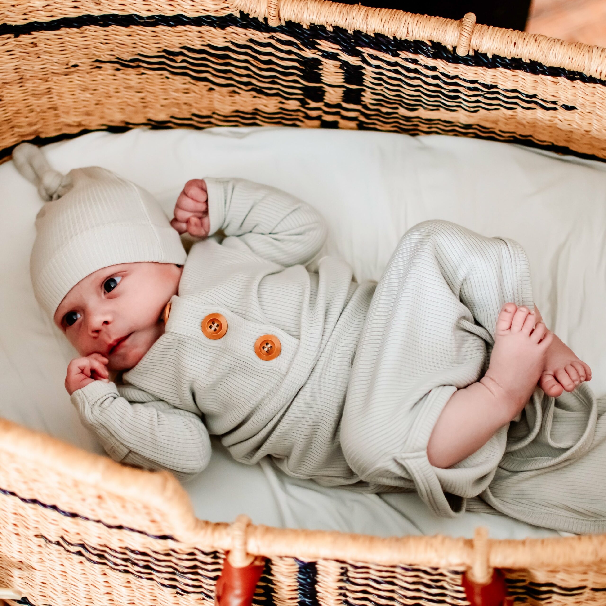 Newborn knotted gown sales and hat set
