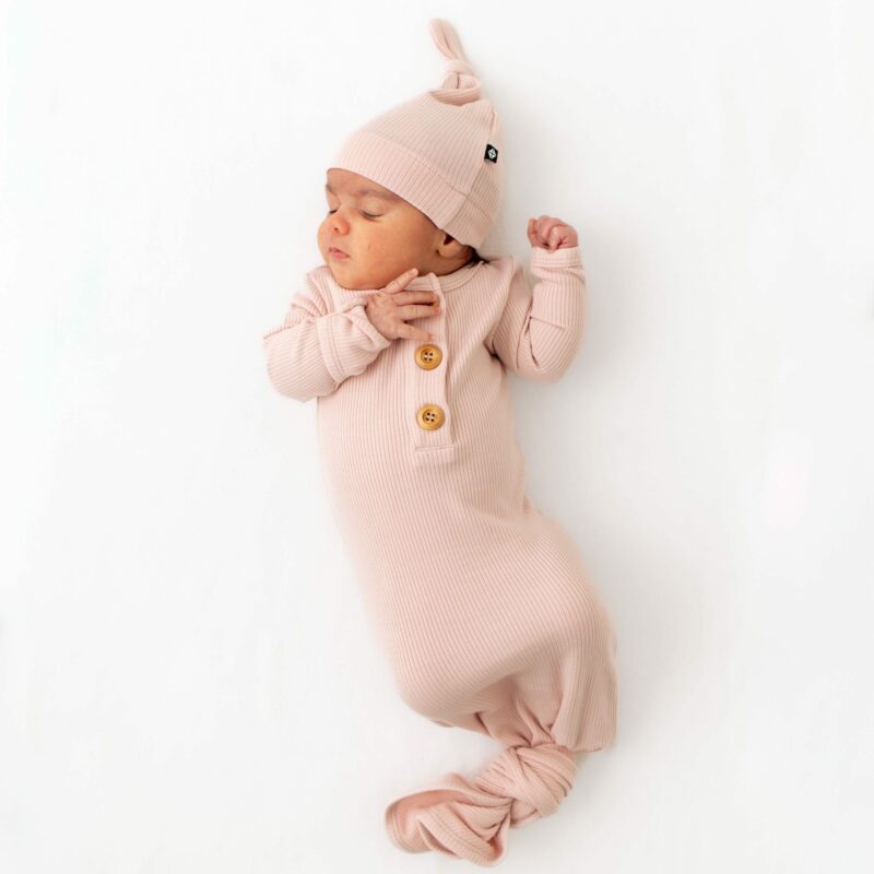 Ribbed Knotted Gown with Hat Set in Blush from Kyte BABY