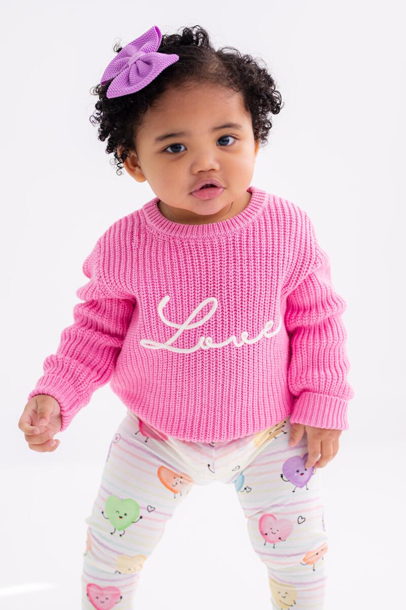 Birdie Bean Pink Love Chunky Knit Sweater