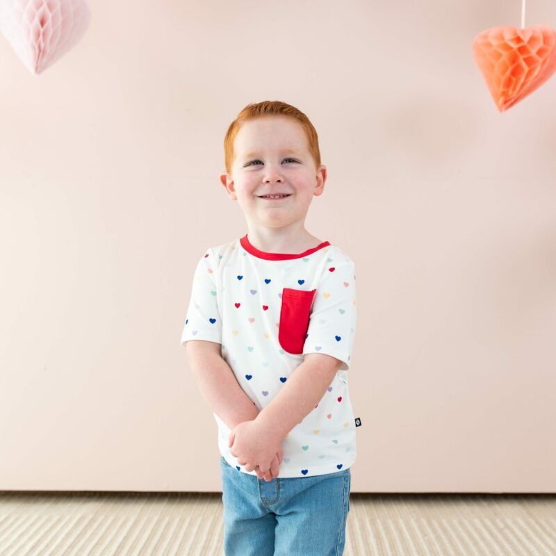 Toddler Crew Neck Tee in Cloud Rainbow Heart from Kyte BABY