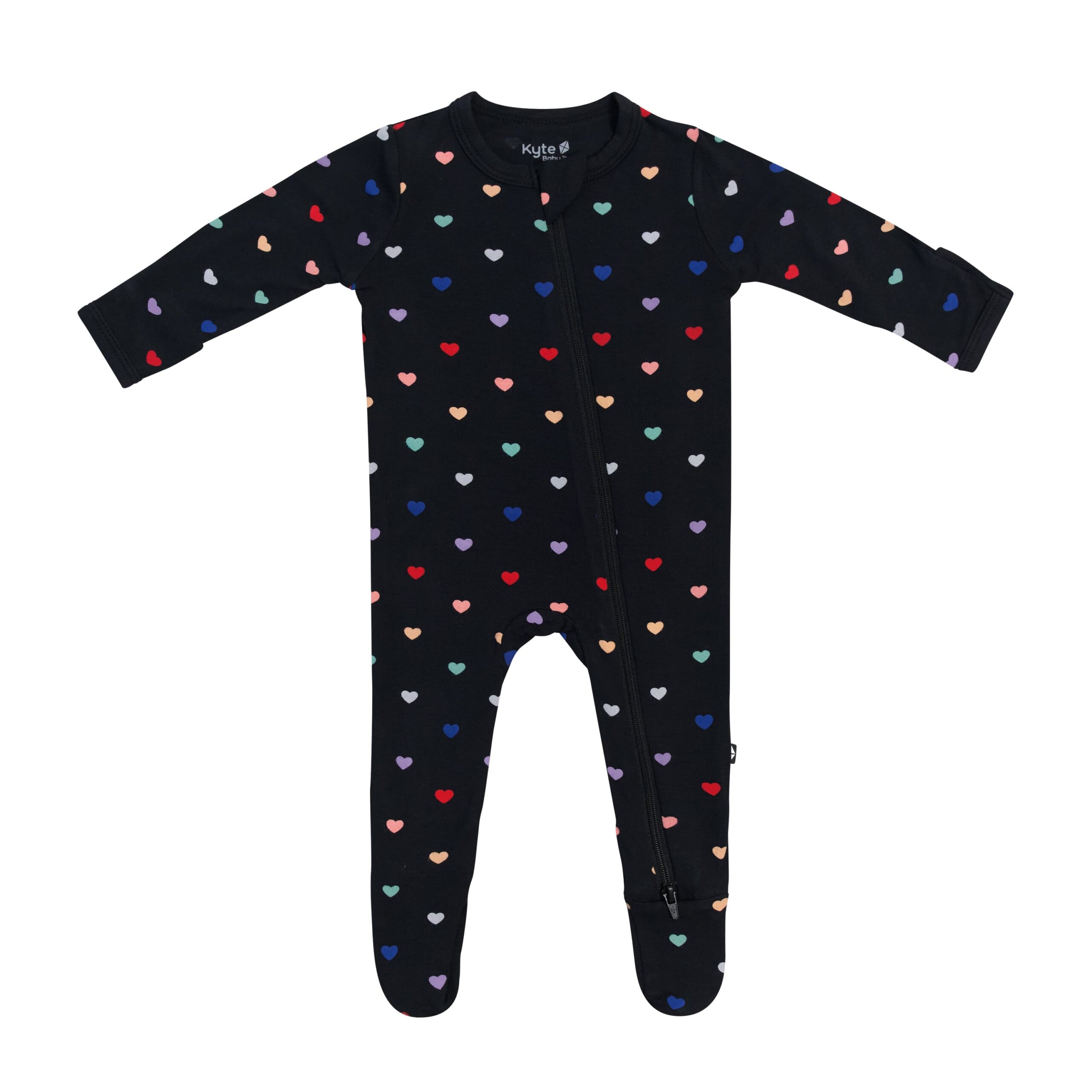 Kyte BABY Zippered Footie in Midnight Rainbow Heart