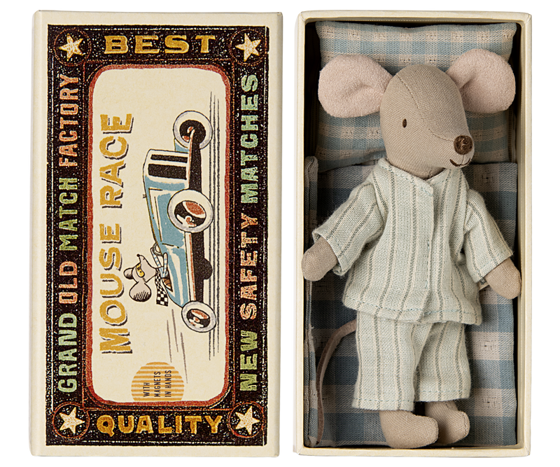 Maileg Big Brother Mint Pajama Mouse in Matchbox