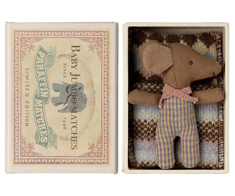 Maileg Sleepy Wakey Baby Mouse in Matchbox in Rose