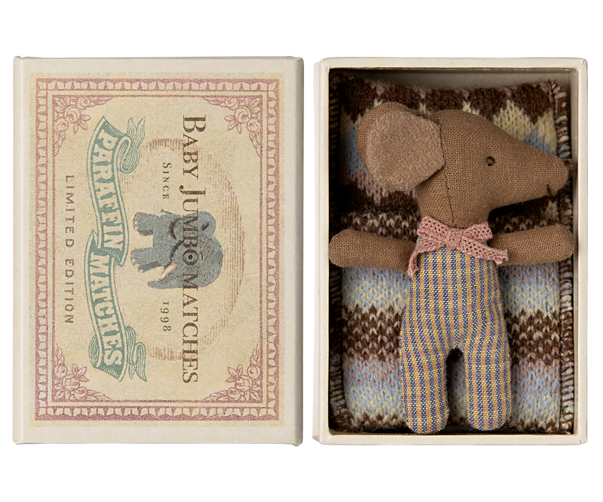 Maileg Sleepy Wakey Baby Mouse in Matchbox in Rose