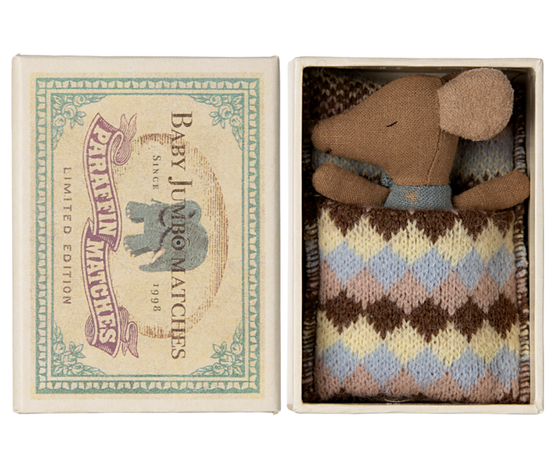 Sleepy Wakey Baby Mouse in Matchbox in Blue from Maileg