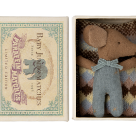 Maileg Sleepy Wakey Baby Mouse in Matchbox in Blue