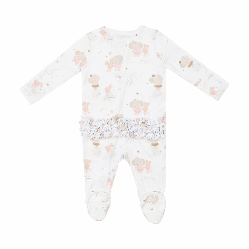 Elephant And Bunny Ballerinas Bamboo Viscose Ruffle Back Footie from Angel Dear