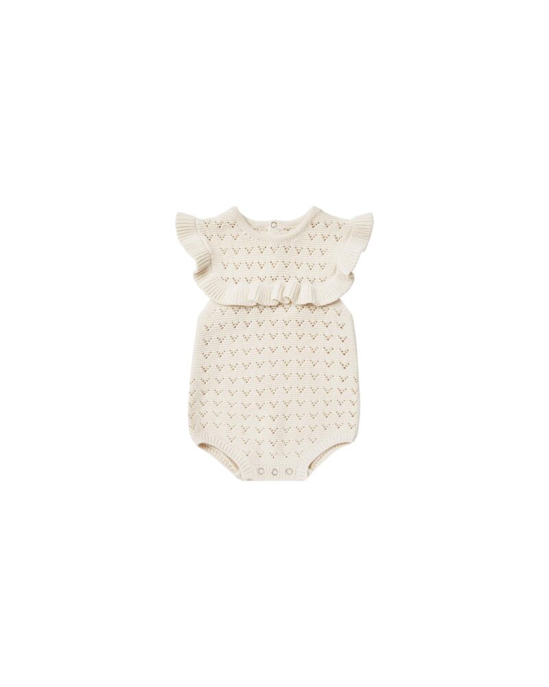 Quincy Mae Pointelle Ruffle Romper in Natural