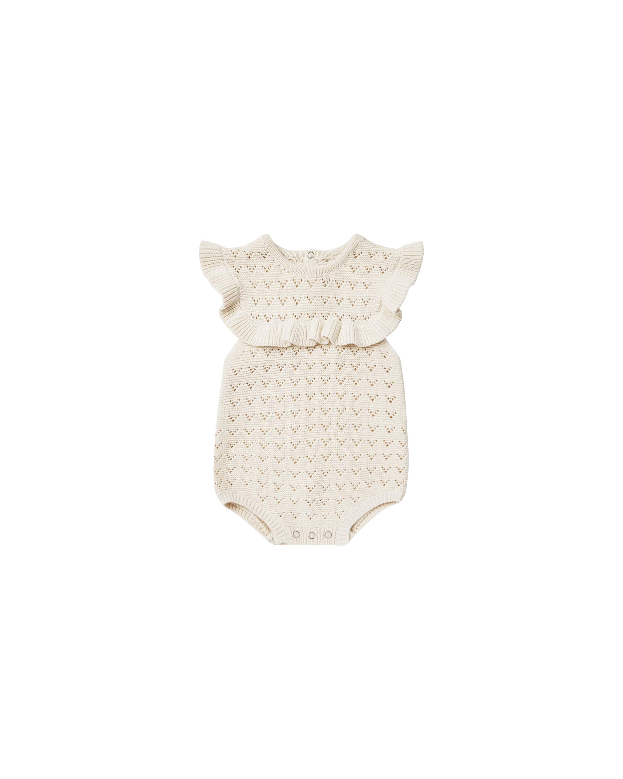 Quincy Mae Pointelle Ruffle Romper in Natural