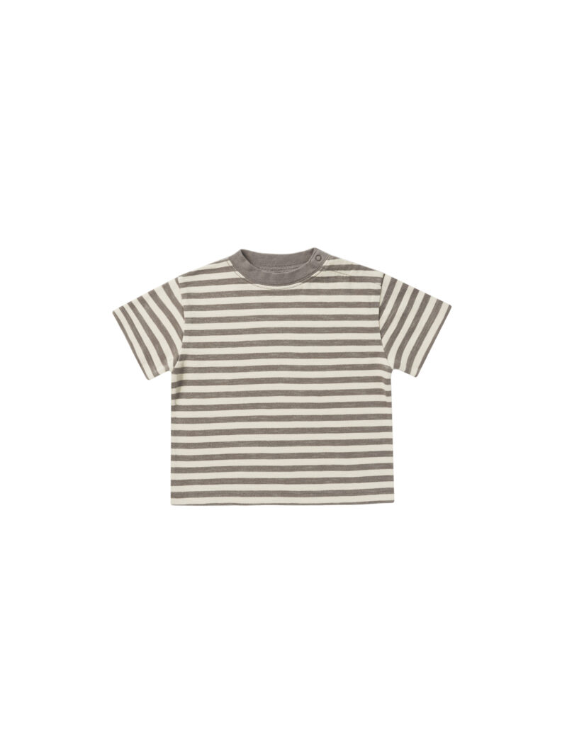 Relaxed Tee In Charcoal Stripe from Rylee + Cru