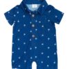 Stone and Rose Classic Blue Palm Tree Short Sleeve Collared Henley Romper