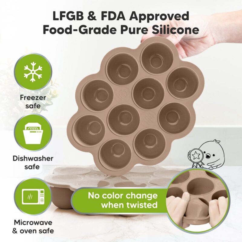 Chai Latte Silicone 2oz Baby Food Freezer Tray with Lid made by KeaBabies Chai Latte Silicone 2oz Baby Food Freezer Tray with Lid made by KeaBabies